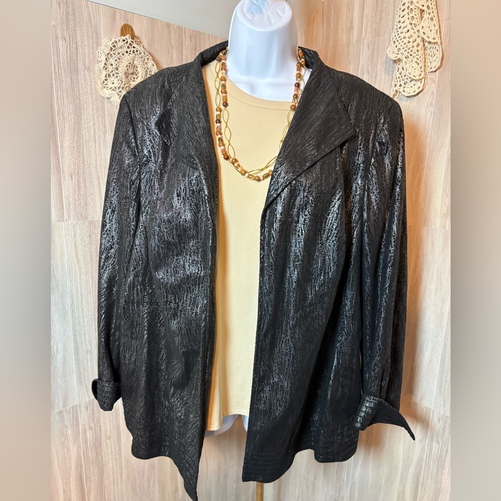N.K.D. Chic Black Metallic Silver Plus Size Women's Blazer Jacket